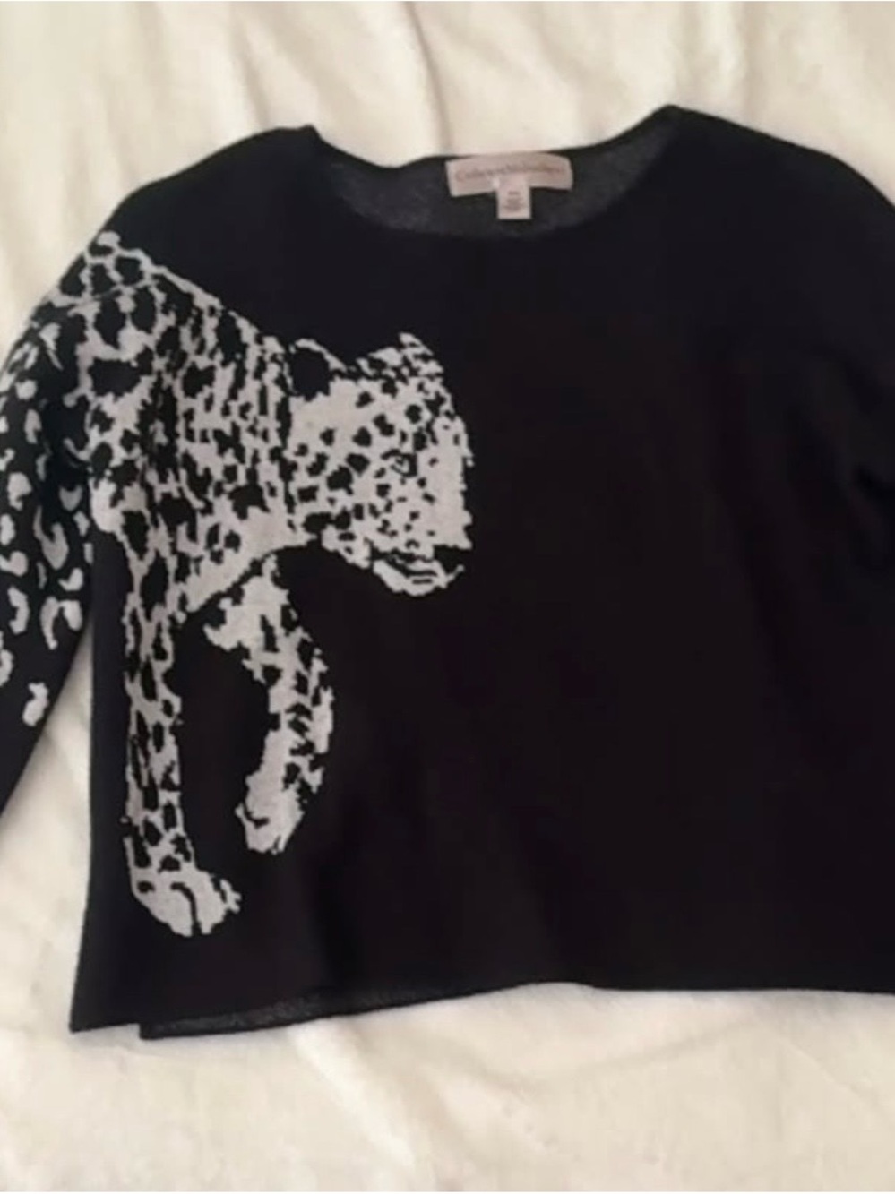 Catherine Malandrino Black Sweater with Light Gray Leopard Motif